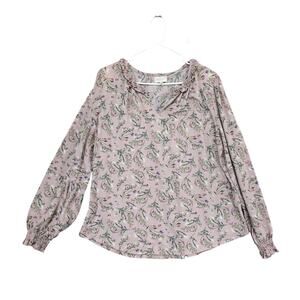 Melloday Women's XL Pink Floral Puff Sleeve Blouse Top Ruffle V-Neck Cottagecore